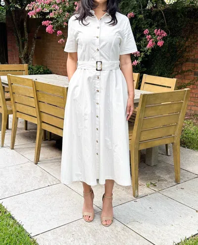 Freemarket A-line Short Sleeve Midi Shirt Dress In White