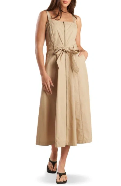 Freemarket Belted Cotton Zip-up Midi Dress In Brown