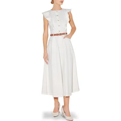 Freemarket Belted Denim Midi Dress In White