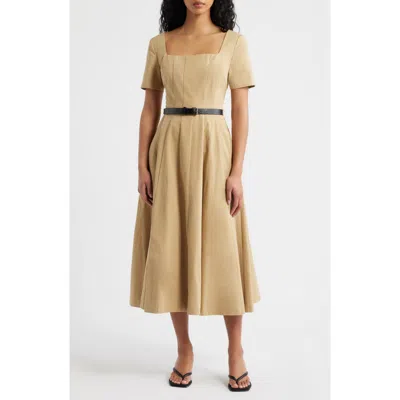 Freemarket Belted Pleated Cotton Midi Dress In Nude