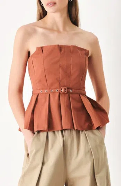 Freemarket Belted Pleated Tube Top In Brown