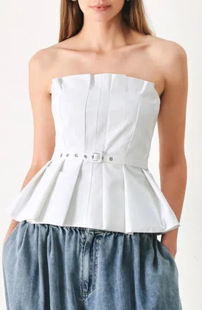 Freemarket Belted Pleated Tube Top In White