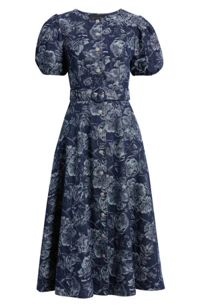 Freemarket Belted Puff Sleeve Denim Dress In Blue