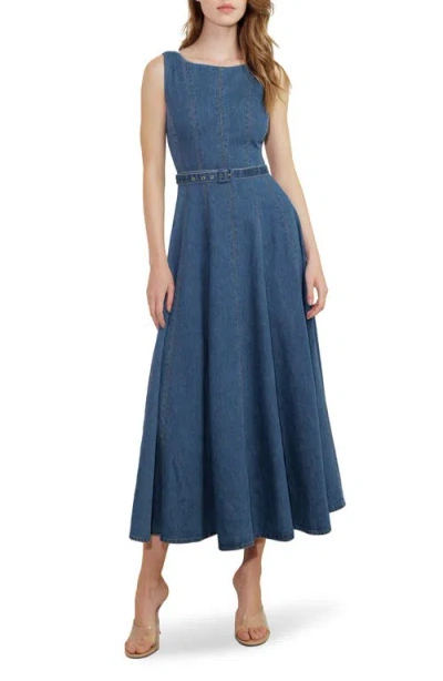 Freemarket Belted Seamed Denim Flare Maxi Dress