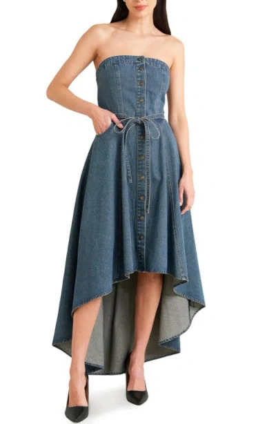 Freemarket Belted Strapless High-low Midi Dress In Blue