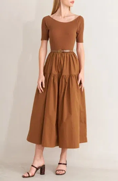 Freemarket Belted Tiered Maxi Dress In Rust
