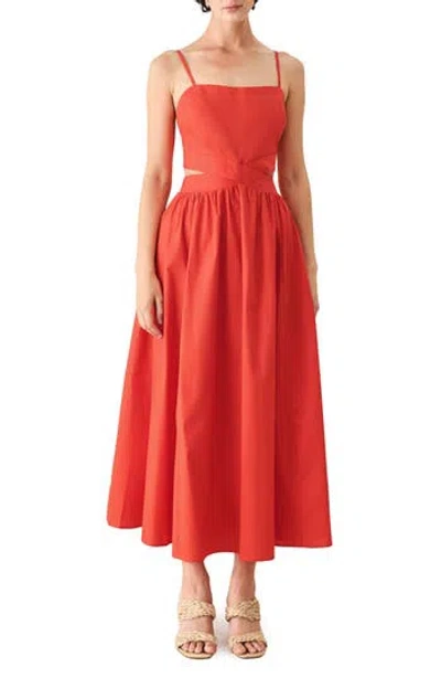 Freemarket Bow Back Cotton Midi Dress In Coral Red