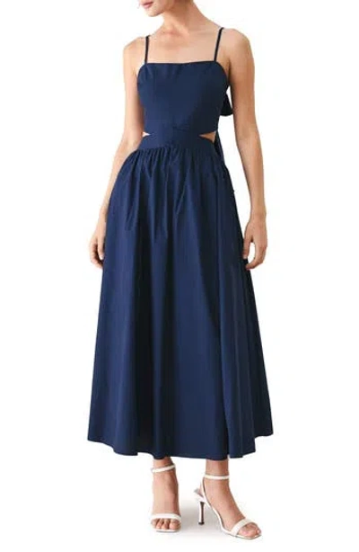 Freemarket Bow Back Cotton Midi Dress In Navy