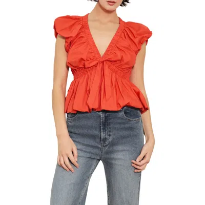 Freemarket Bubble Sleeve Babydoll Top In Red