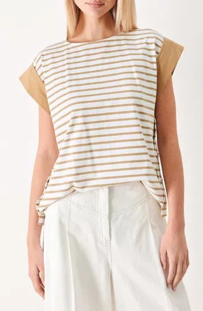 Freemarket Cap Sleeve Knit Top In White/ Taupe