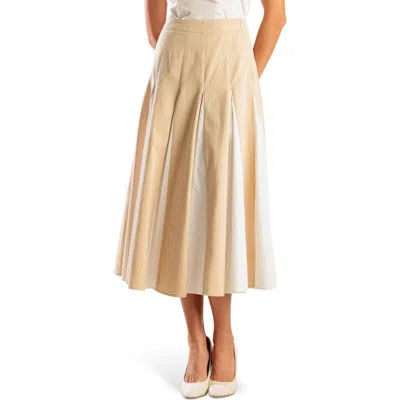 Freemarket Colorblocked Cotton Pleated Midi Skirt In Khaki/ White