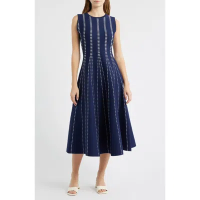 Freemarket Contrast Piping Sleeveless Midi Sweater Dress In Blue