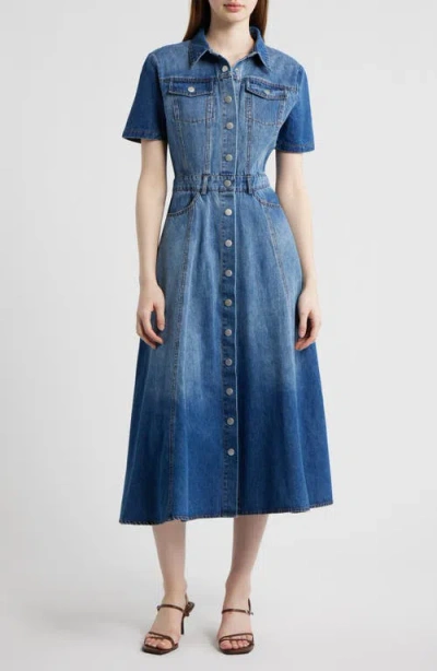 Freemarket Cotton Blend Denim Midi Shirtdress In Blue