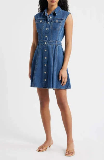 Freemarket Cotton Blend Denim Mini Shirtdress In Blue