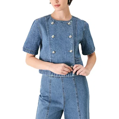 Freemarket Cotton Denim Buttoned Crop Top In Purple