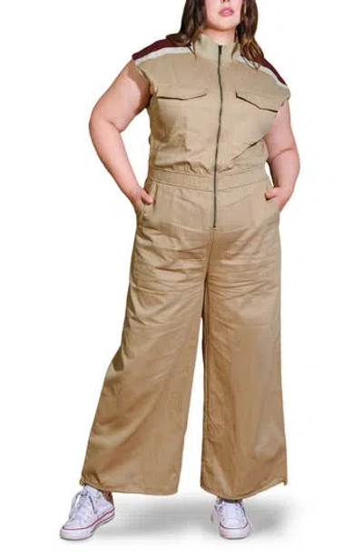 Freemarket Cotton Wide Leg Jumpsuit In Camel