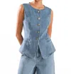 Freemarket Denim Button Down Front Vest In Blue In Blue