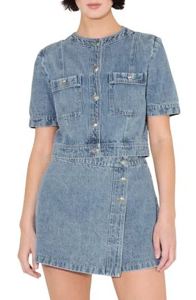 Freemarket Denim Button-up Crop Top In Blue