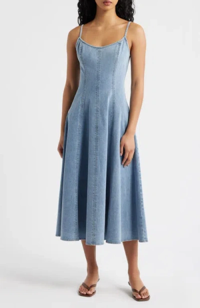 Freemarket Denim Fit & Flare Midi Dress In Blue