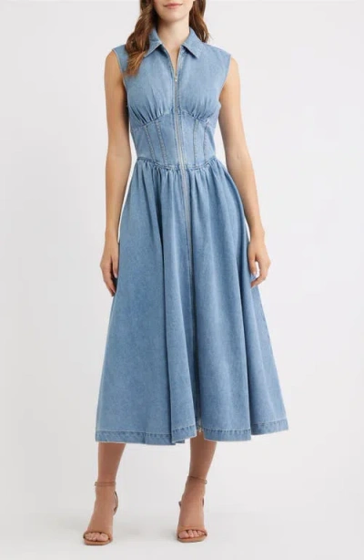 Freemarket Denim Midi Dress In Blue