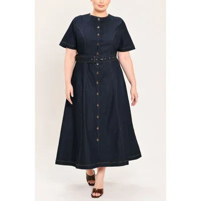 Freemarket Denim Midi Dress In Dark Denim