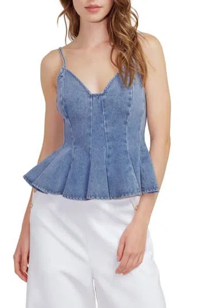 Freemarket Denim Peplum Top In Blue