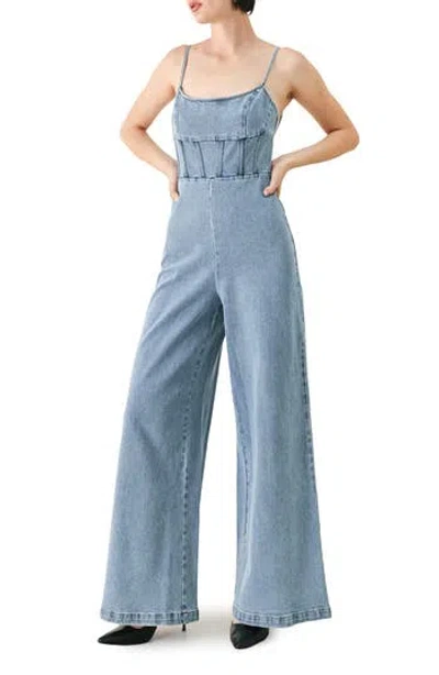 Freemarket Denim Wide Leg Jumpsuit In Blue