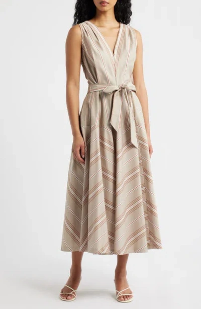 Freemarket Directional Mixed Stripe Cotton Dress In Brown