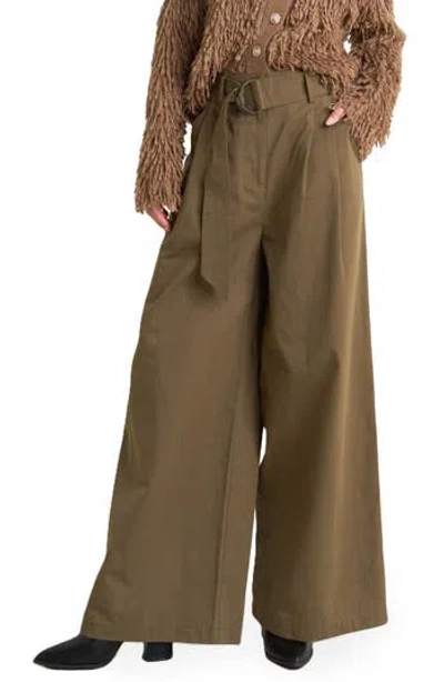 Freemarket D-ring Belted Wide Leg Pants In Brown
