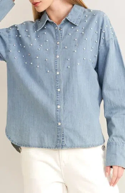 Freemarket Embellished Chambray Shirt In Light Indigo