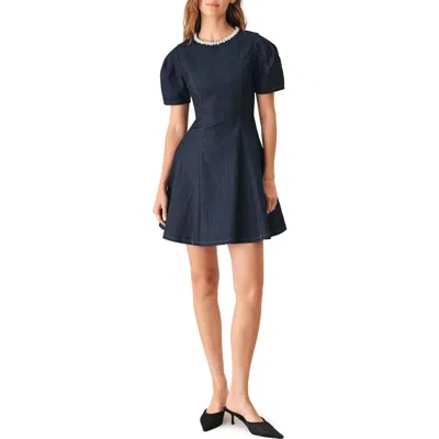 Freemarket Embellished Short Sleeve Denim Minidress In Dark Denim