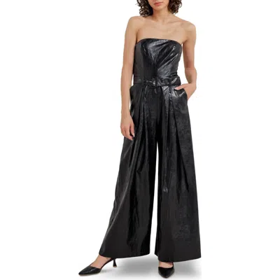 Freemarket Faux Leather Strapless Belted Jumpsuit In Black