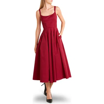 Freemarket Fit & Flare Midi Dress In Burgundy