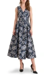 Freemarket Floral Jacquard A-line Midi Dress In Black