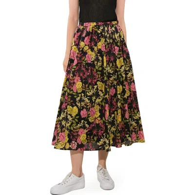 Freemarket Floral Pleated Midi Skirt In Brown