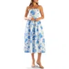 Freemarket Floral Strapless Midi Dress In Blue