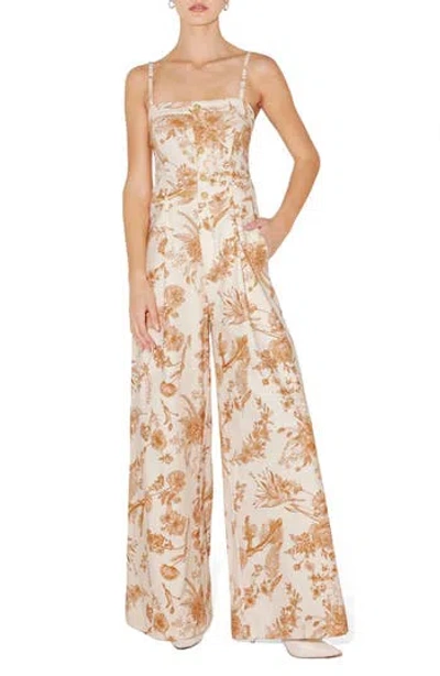 Freemarket Floral Wide Leg Stretch Cotton Jumpsuit In Off White Multi