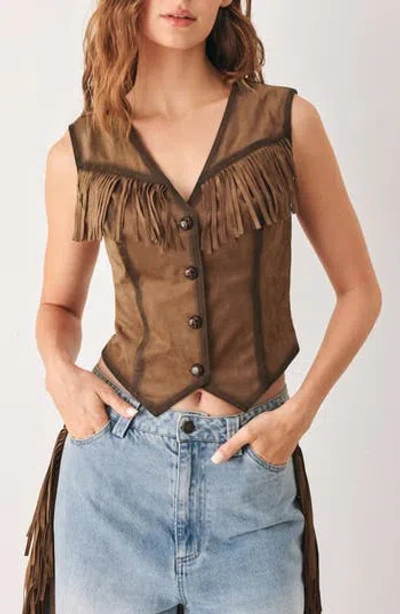 Freemarket Fringe Faux Suede Vest In Brown