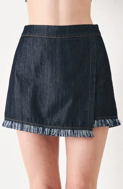 Freemarket Fringe Hem Wrap Skort In Dark Denim