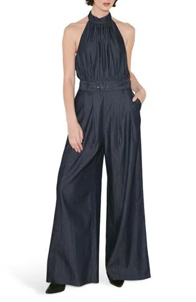 Freemarket Halter Neck Denim Jumpsuit In Blue