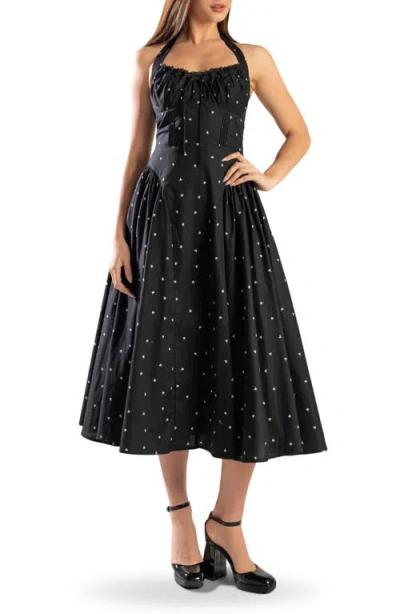 Freemarket Halter Tie Cotton Fit & Flare Dress In Multi