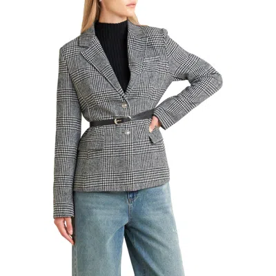Freemarket Houndstooth Plaid Blazer In Gray