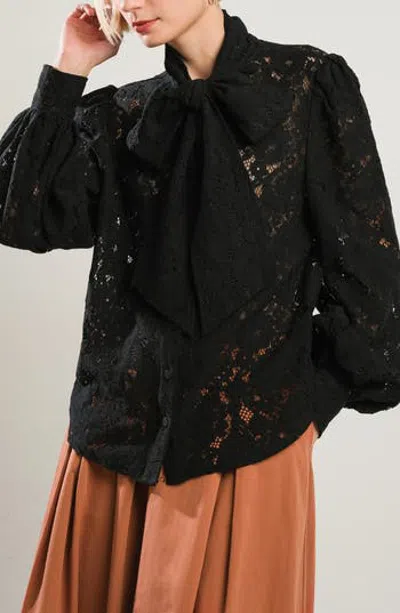 Freemarket Lace Tie Neck Shirt In Black