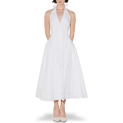Freemarket Ladder Stitch Inset Cotton Halter Dress In White