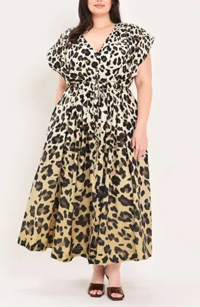 Freemarket Leopard Print Cotton Midi Dress In Neutral Multi