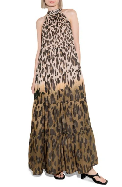 Freemarket Leopard Print Tiered Maxi Dress In Brown