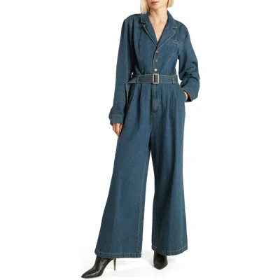 Freemarket Long Sleeve Denim Jumpsuit In Indigo Denim