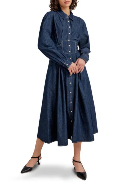 Freemarket Long Sleeve Midi Dress In Blue