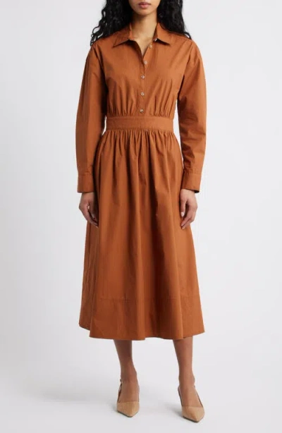 Freemarket Long Sleeve Shirtdress In Brown