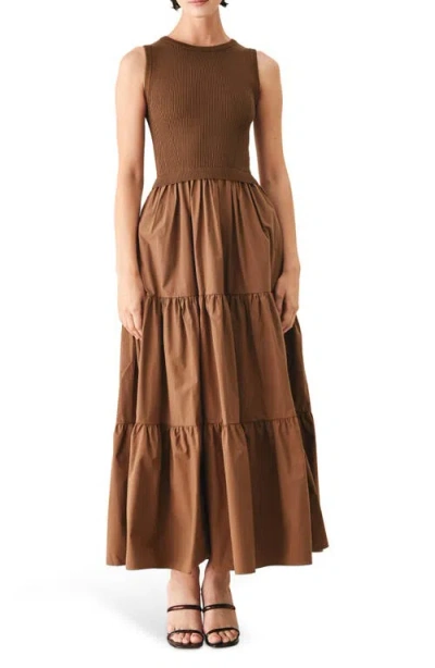 Freemarket Mixed Media Maxi Dress In Brown